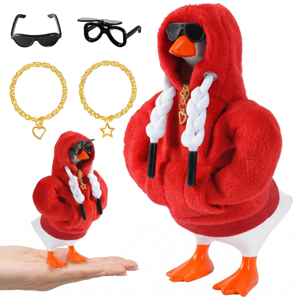7inch Desk Goose Outfits, Desktop Goose Clothes With 1 Sunglasses & 1 Necklaces, Plush Hoodie Set For Magnetic Goose Statue
