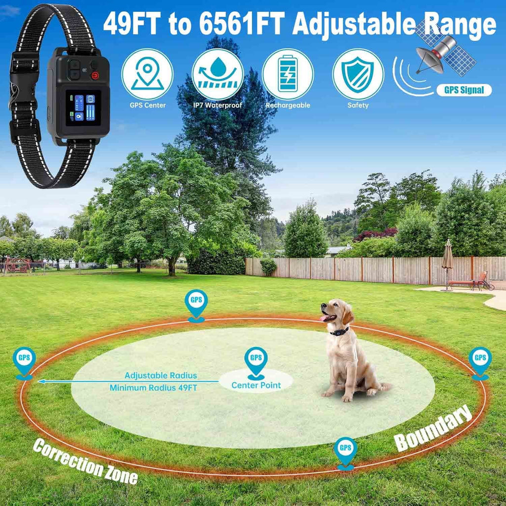 GPS Wireless Dog Fence System Rechargeable Waterproof Training Collar