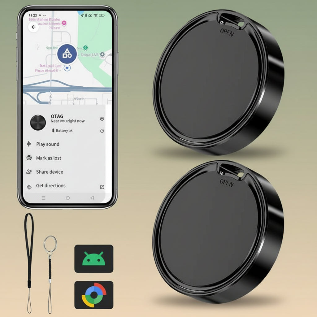 2 Pack Bluetooth Tracker Tags for Android Compatible with Google Find Hub Item Locator for Keys Wallet Luggage & More Black
